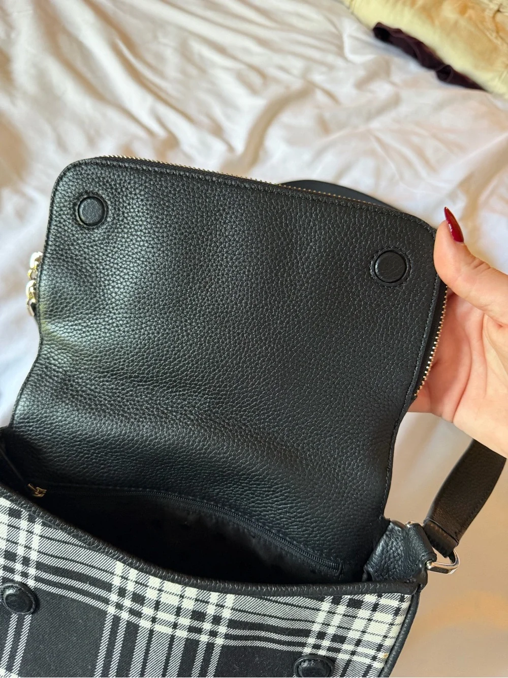 kate spade Black and Cream Plaid Crossbody Shoulder Bag
